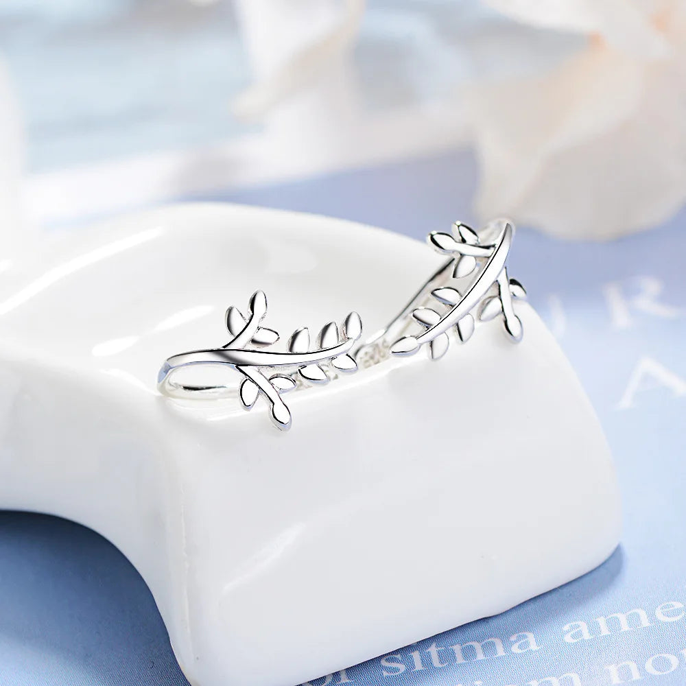 925 Sterling Silver Tree Leaves Ears Clip Vintage Jewelry