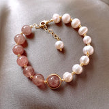 Baroque Freshwater Pearl & Strawberry Quartz Bracelet for Women