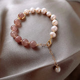 Baroque Freshwater Pearl & Strawberry Quartz Bracelet for Women