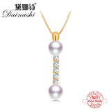 Natural Freshwater Pearl Pendant Zircon Necklace 925 Sterling Silver