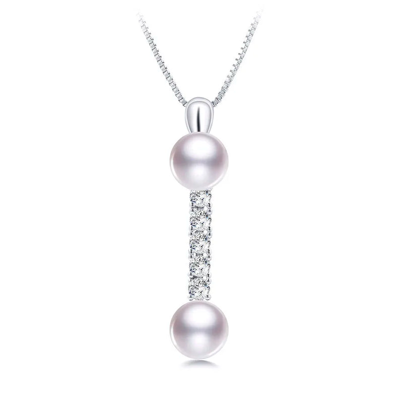 Natural Freshwater Pearl Pendant Zircon Necklace 925 Sterling Silver