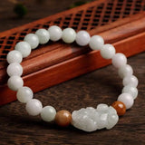 Natural Green Jadeite Pixiu Beads Bracelet
