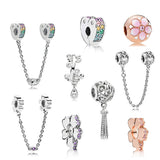 S925 Sterling Silver Charm Drop Daisy Rose Safety Clip Chain