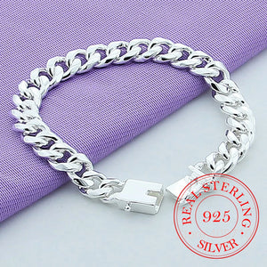 10MM Sterling Silver Link Chain Bracelet Men