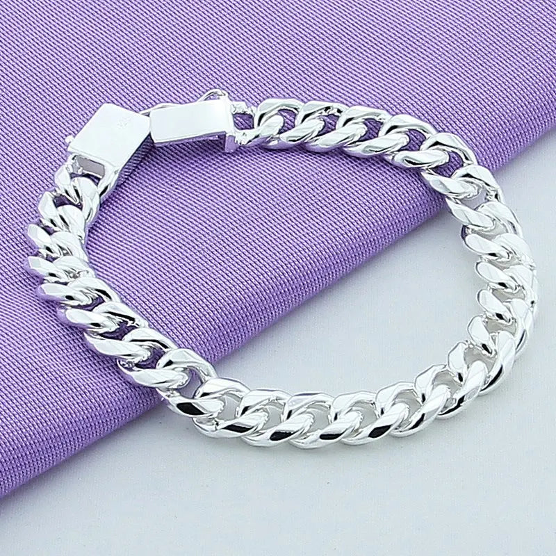 10MM Sterling Silver Link Chain Bracelet Men