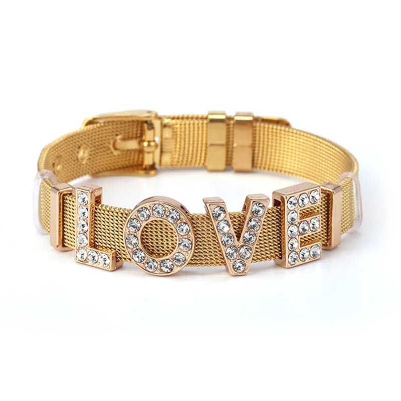 10mm Mesh Bracelet With LOVE Charm Beads - DIY Jewelry Gift