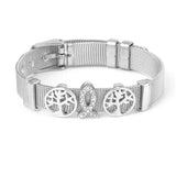 Stainless Steel Mesh Bracelet With Life Tree Charm Beads