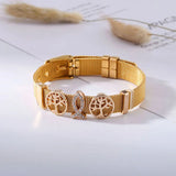 Stainless Steel Mesh Bracelet With Life Tree Charm Beads