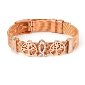 Stainless Steel Mesh Bracelet With Life Tree Charm Beads
