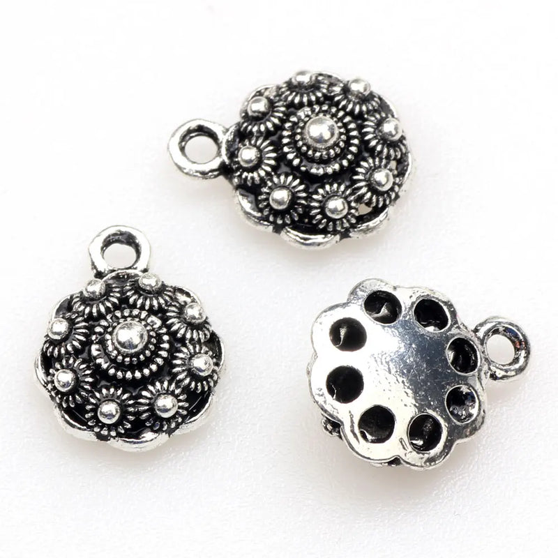 Tibetan Silver-Zinc Alloy Flower Metal Bead Pendant