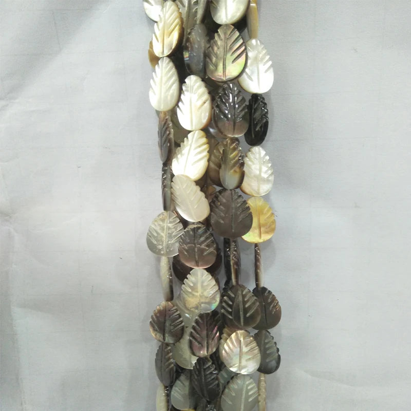 12x16mm Sea Shell Carving Leaves Mother of Pearl Beads 15''