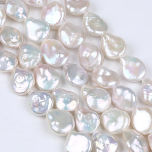 14-15mm Natural Freshwater Coin Shape Loose Pearl Strands
