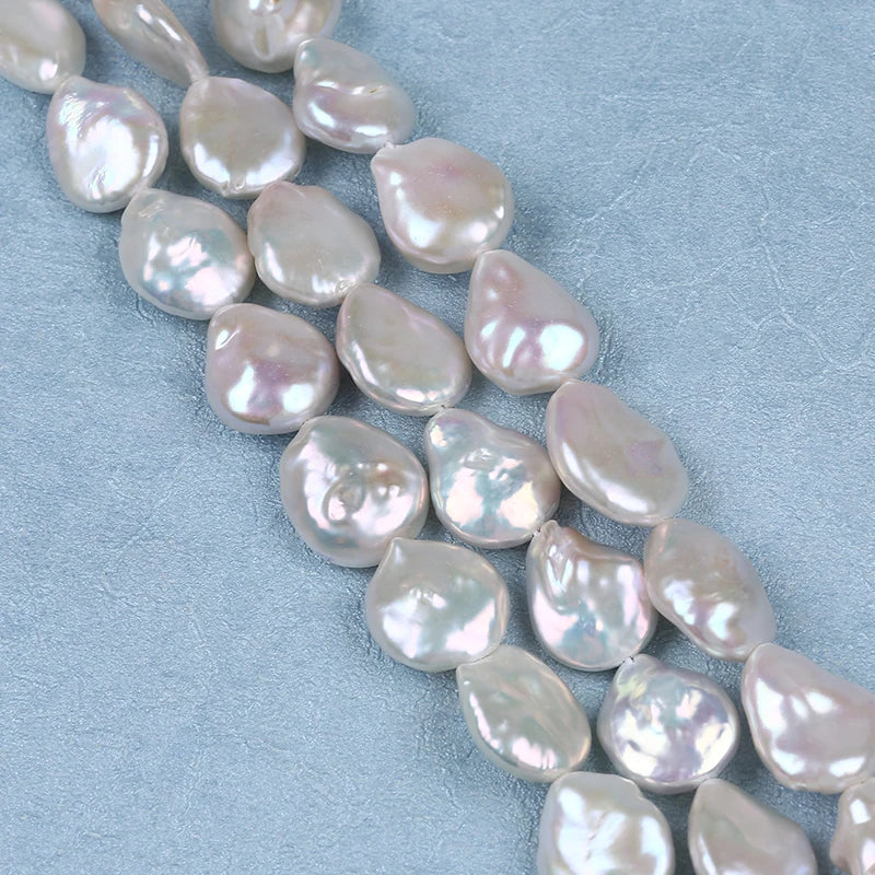 14-15mm Natural Freshwater Coin Shape Loose Pearl Strands