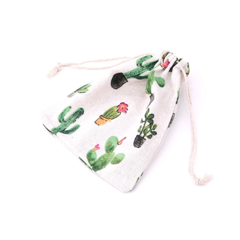Cactus Cotton Linen Storage Bag Tea/candy/key Package Drawstring Bag