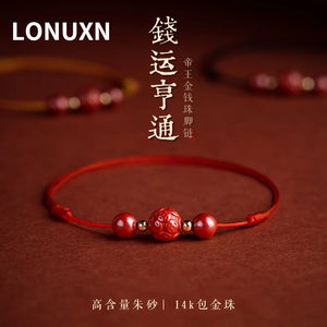 14K Plated Silver Beads Red String Anklet Natural Cinnabar Anklets