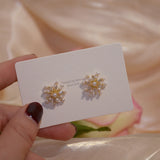 14K Real Firework Shape Pearl Stud Earrings for Women