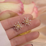 14K Real Firework Shape Pearl Stud Earrings for Women