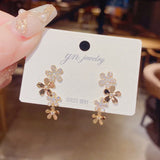 High 14K Small Flowers Needle Earrings for Women