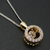 14K Yellow Plated 925 Sterling Silver Dancing Diamond Moving CZ Pendant Necklace