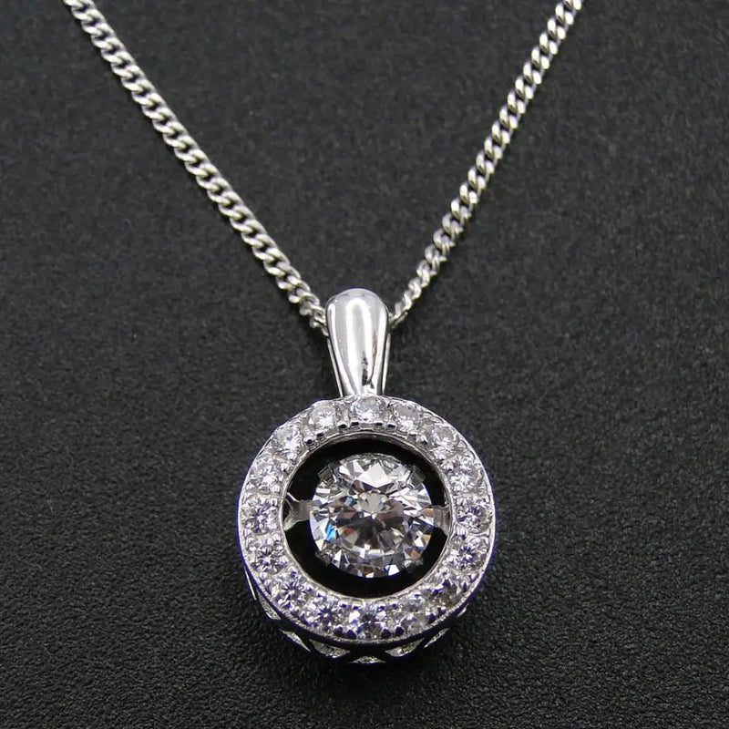 14K Yellow Plated 925 Sterling Silver Dancing Diamond Moving CZ Pendant Necklace