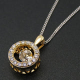 14K Yellow Plated 925 Sterling Silver Dancing Diamond Moving CZ Pendant Necklace