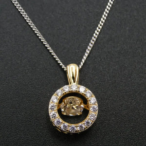 14K Yellow Plated 925 Sterling Silver Dancing Diamond Moving CZ Pendant Necklace