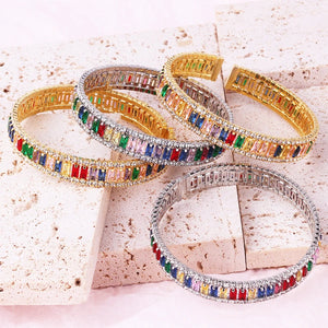 18K Plated Geometric Zircon Rainbow Crystal Cuff Bracelet