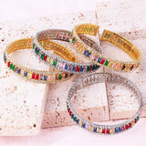 18K Plated Geometric Zircon Rainbow Crystal Cuff Bracelet
