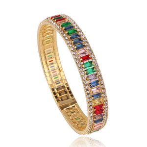 18K Plated Geometric Zircon Rainbow Crystal Cuff Bracelet