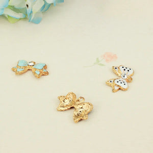 20 Pcs DIY Charms Enamel Rhinestone Bow Pendant for Jewelry Making