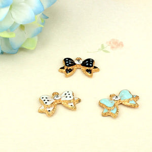 20 Pcs DIY Charms Enamel Rhinestone Bow Pendant for Jewelry Making