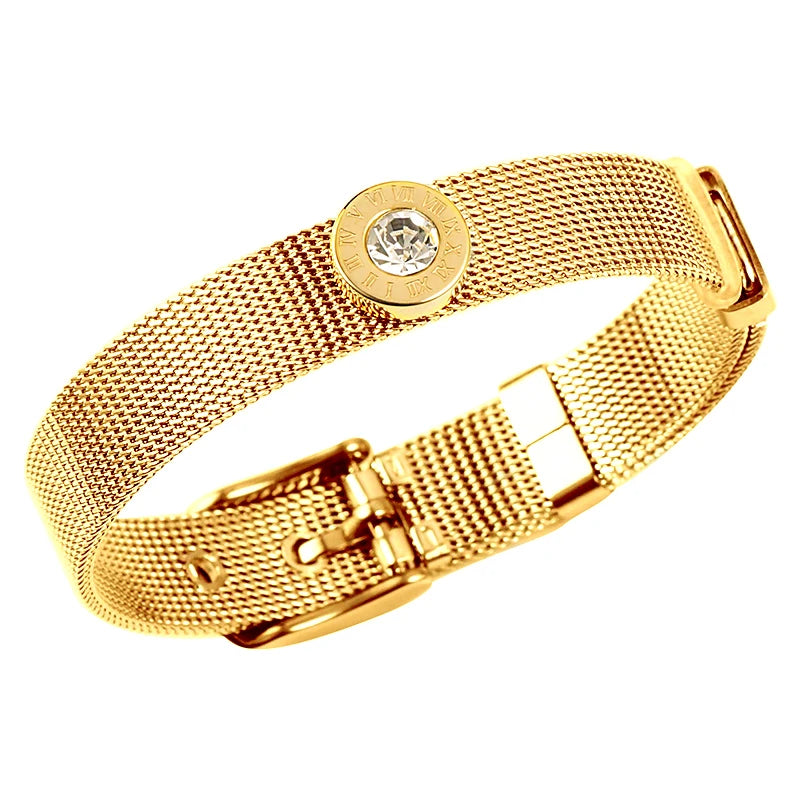 316L Stainless Steel Adjustable Wristband Bracelet with Roman Numbers