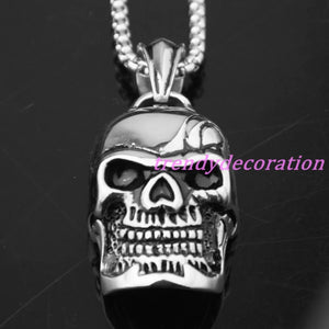 316L Stainless Steel Mens Skull Chain Pendant Necklace