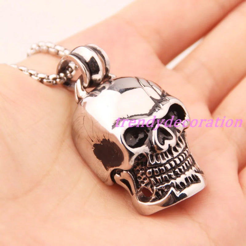 316L Stainless Steel Mens Skull Chain Pendant Necklace