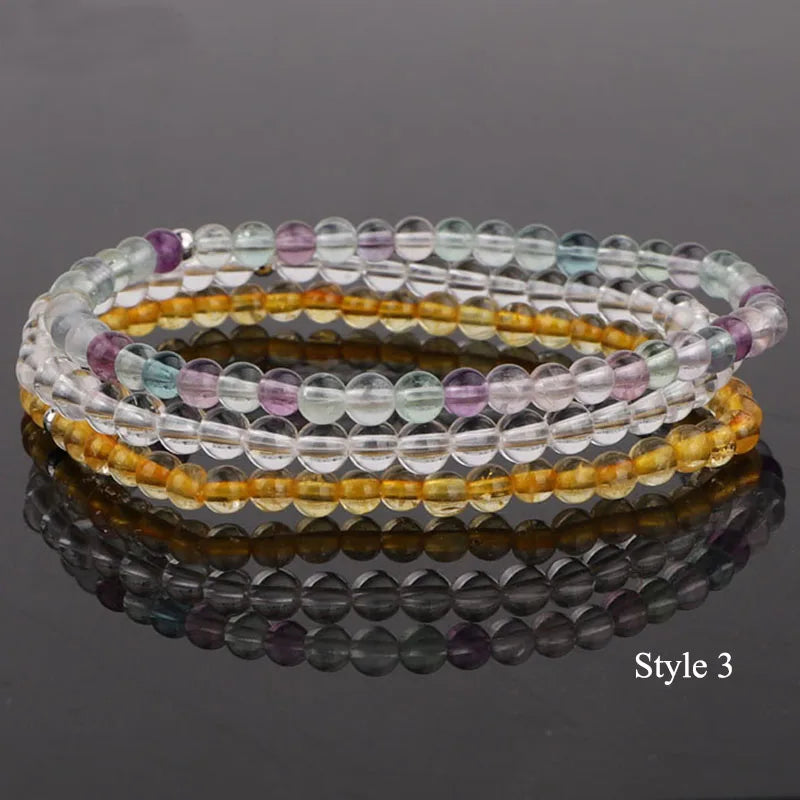 3pc/set Small 4mm Natural Stone Beaded Bracelet Set Women