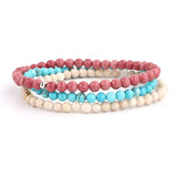 3pc/set Small 4mm Natural Stone Beaded Bracelet Set Women