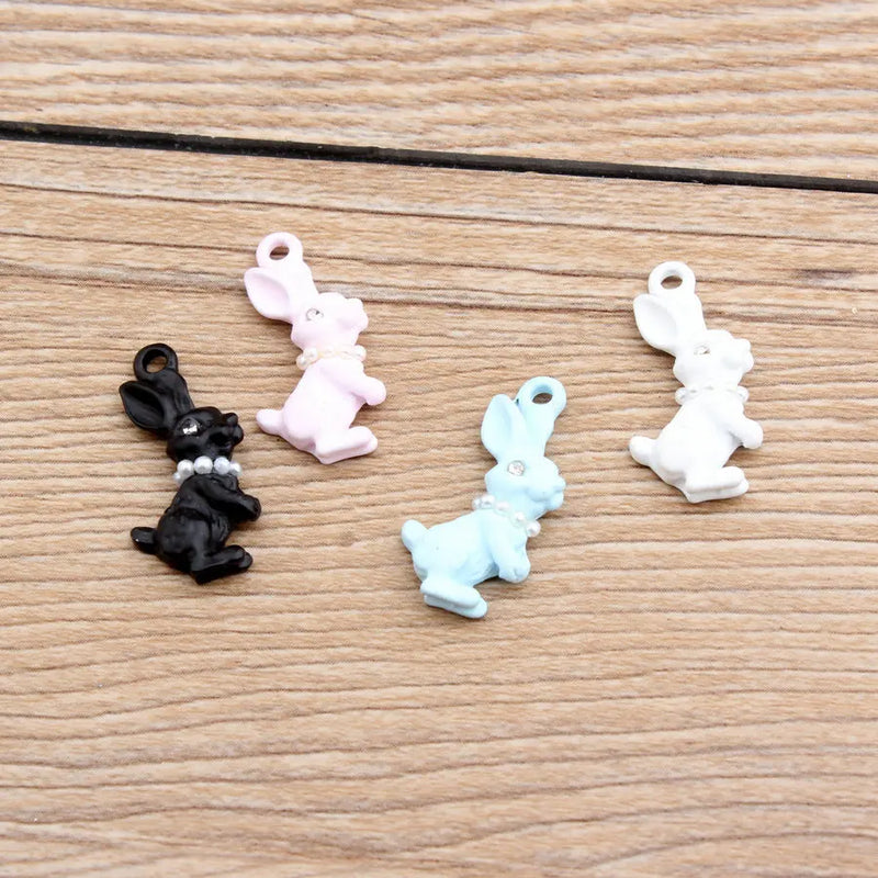 40PCS Animal Rabbit Pendant Charms Enamel Alloy DIY Jewelry Findings
