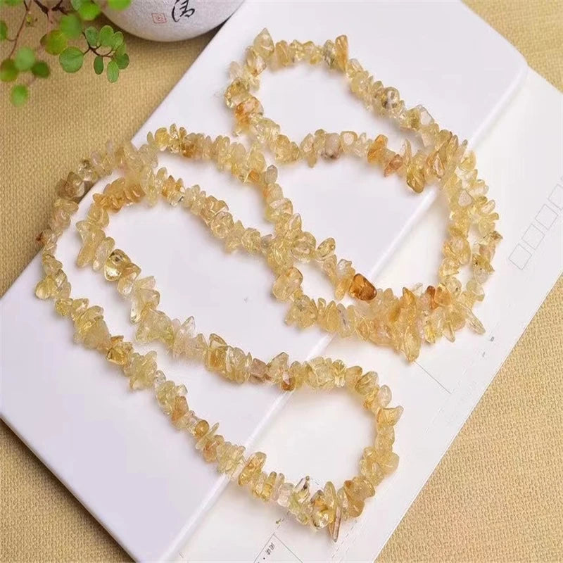 Natural Citrine Gravel Beads Crushed Crystal DIY Charms Bracelet Jewelry