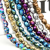 5x6mm Skull Head Strand Beads Rainbow Titanium Plating 5pcs