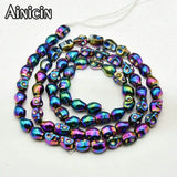 5x6mm Skull Head Strand Beads Rainbow Titanium Plating 5pcs