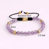 6mm Natural Stone Macrame Bracelet with CZ Pave Ball