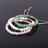 6mm Natural Stone Macrame Bracelet with CZ Pave Ball