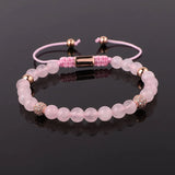 6mm Natural Stone Macrame Bracelet with CZ Pave Ball