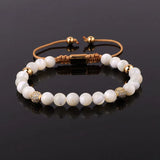 6mm Natural Stone Macrame Bracelet with CZ Pave Ball