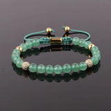 6mm Natural Stone Macrame Bracelet with CZ Pave Ball
