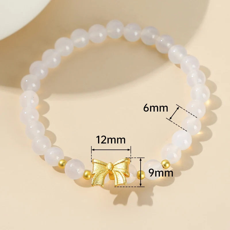 Natural Agates Stone Bracelet Elasticity Jewelry Smooth Round Beads
