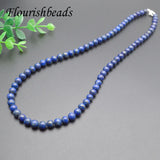 Natural Lapis 6mm Round Beads Necklace with Silver Clasp