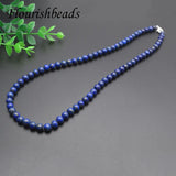 Natural Lapis 6mm Round Beads Necklace with Silver Clasp