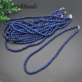 Natural Lapis 6mm Round Beads Necklace with Silver Clasp