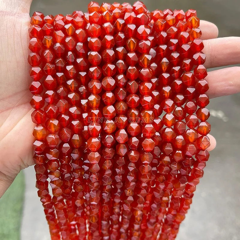 High 7A Natural Red Agate Diamond Shape Faceted Beads Loose Spacer - Pick Size